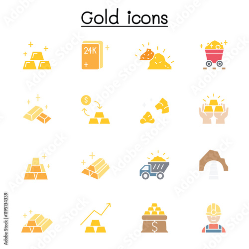 gold icon set in thin line style