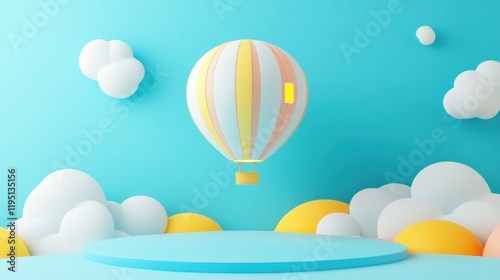 Colorful Hot Air Balloon in a Whimsical Sky With Playful Clouds