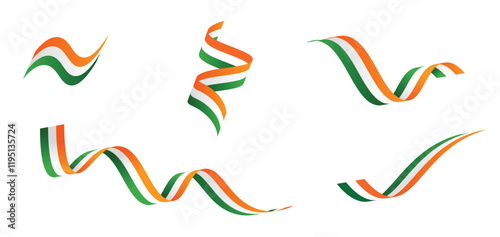 Set of Indian flag ribbon on white isolated vector