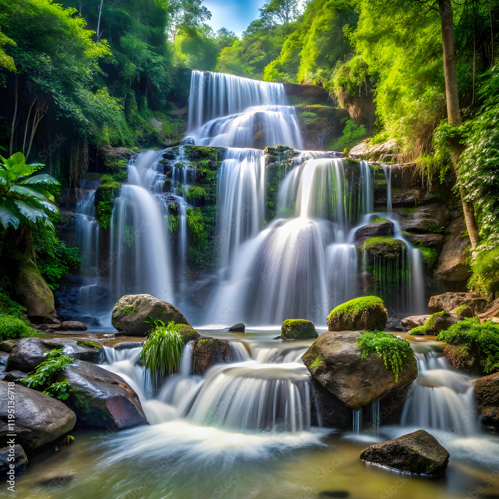 Fototapeta premium cascade ban water jungle stone fresh