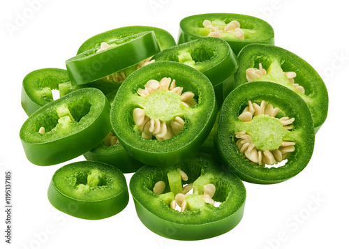 Jalapeno Pepper slice, isolated on white background, full depth of field