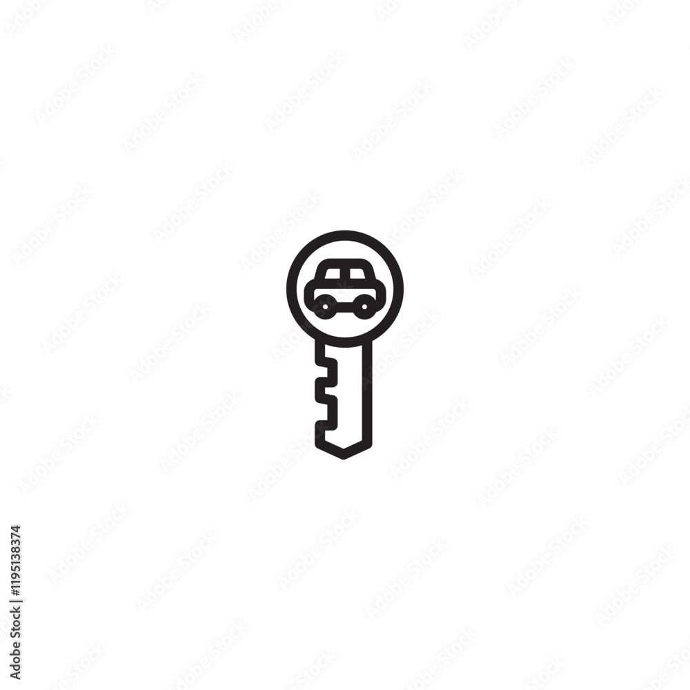 A minimalist line art icon of a car key with a car symbol inside the key ring, representing car ownership or access. A minimalist line art icon of a car key with a car symbol inside the key ring, representing car ownership or access.