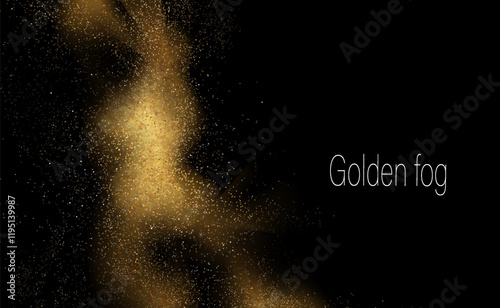 Abstract design element, shiny gold mosaic on black background.