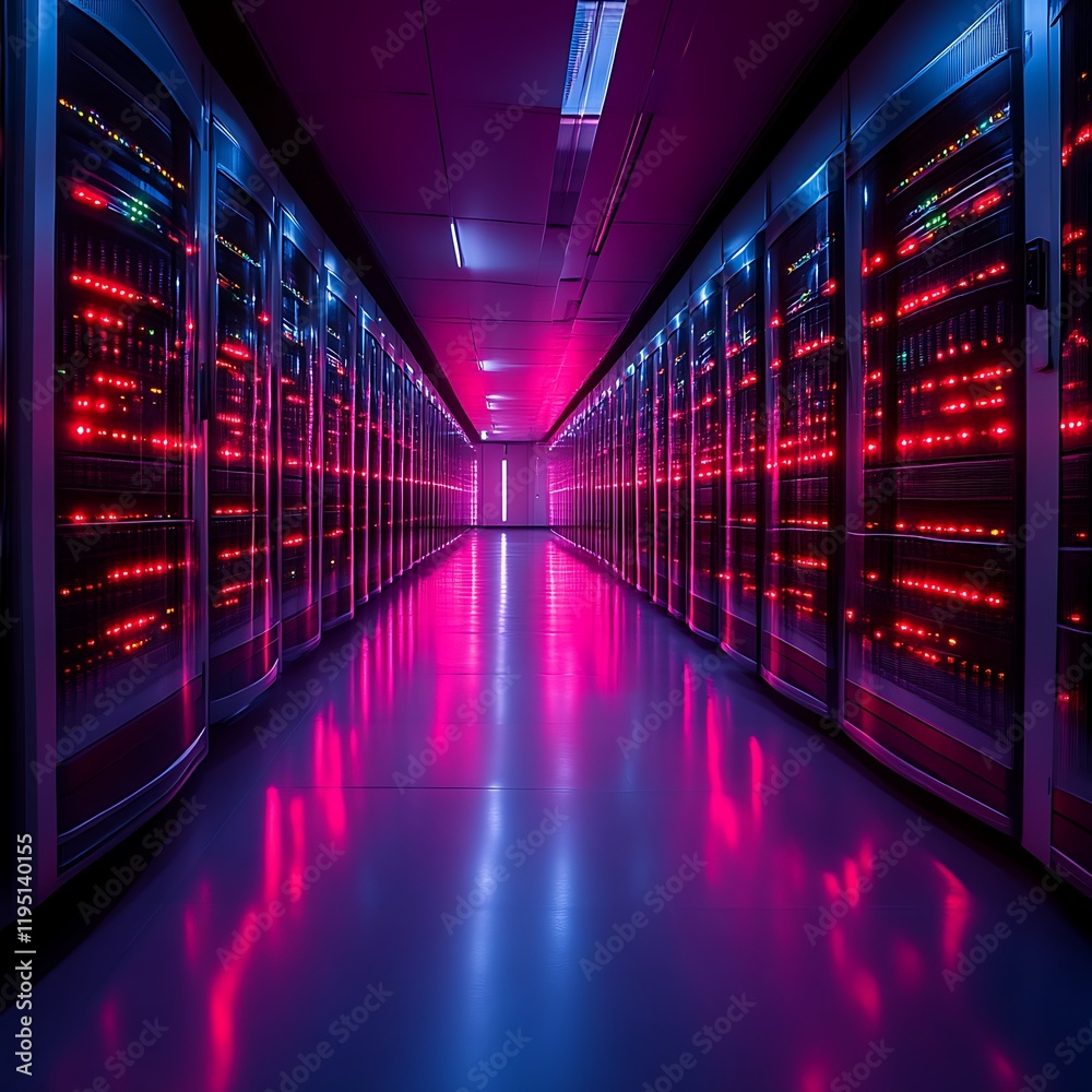 Fototapeta premium Illuminated server room corridor. (2)