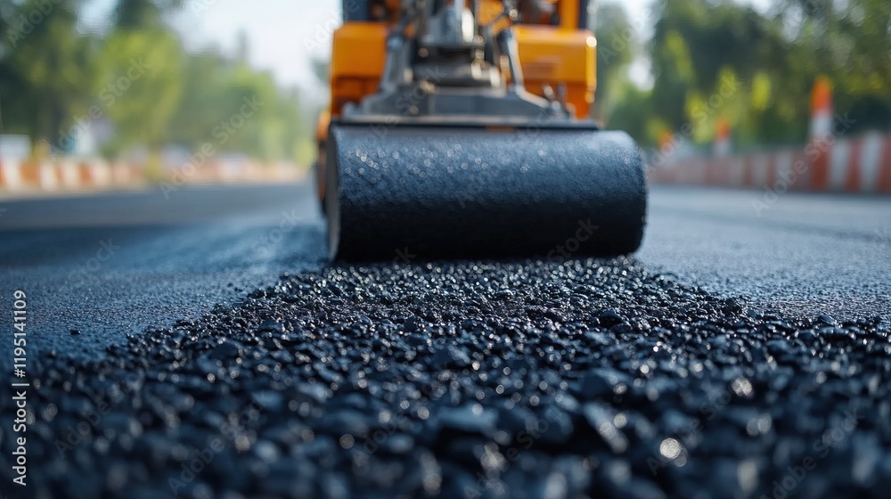 Roller compactor working on asphalt pavement Roller compactor working on asphalt pavement