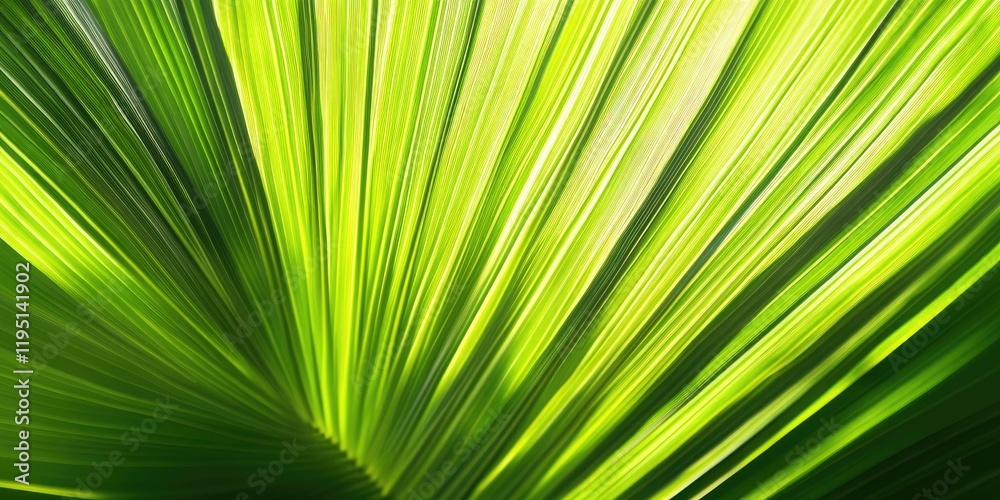 Vibrant green palm leaf with detailed texture and lines arranged diagonally on a light background showcasing tropical nature beauty Vibrant green palm leaf with detailed texture and lines arranged diagonally on a light background showcasing tropical nature beauty