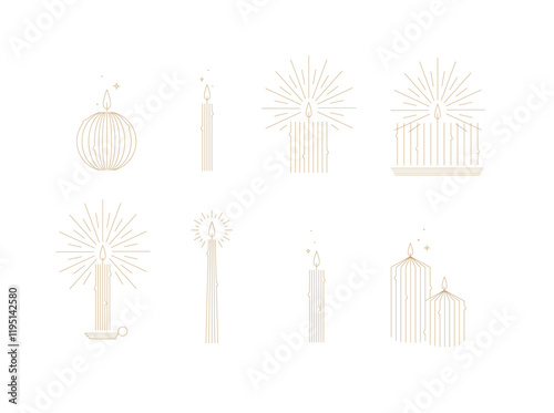 Obraz na płótnie Candle set different forms and shapes drawing in art deco style on white background w salonie
