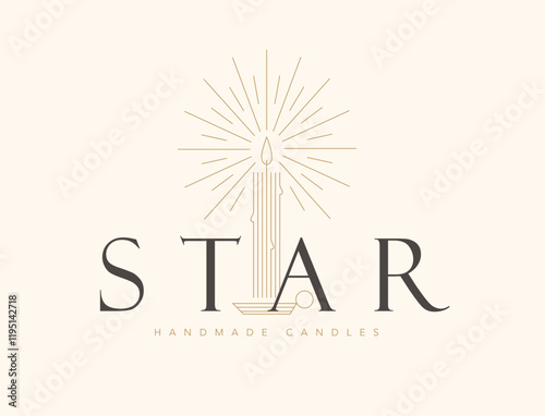Obraz na płótnie Handmade candles studio label design with lettering star drawing in linear art deco style on beige background w salonie