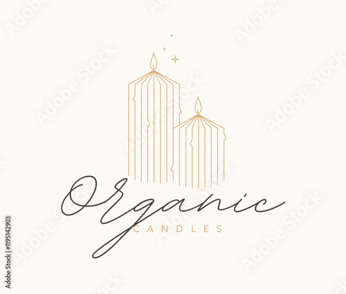Obraz na płótnie Organic candles studio label design with lettering drawing in linear art deco style on beige background w salonie