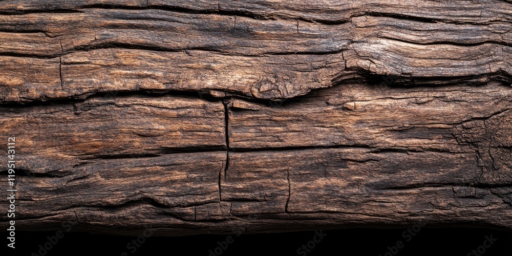 Aged brown wooden texture with deep cracks and grooves, dark brown tones, positioned horizontally against a black backdrop, rustic and weathered look. Aged brown wooden texture with deep cracks and grooves, dark brown tones, positioned horizontally against a black backdrop, rustic and weathered look.
