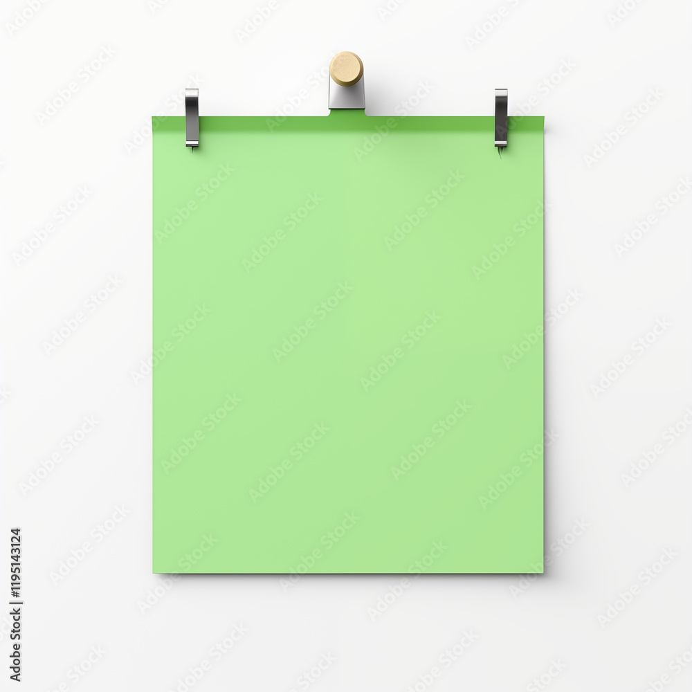 Light Green Square Paper Mockup Wooden Clip White Background Light Green Square Paper Mockup Wooden Clip White Background