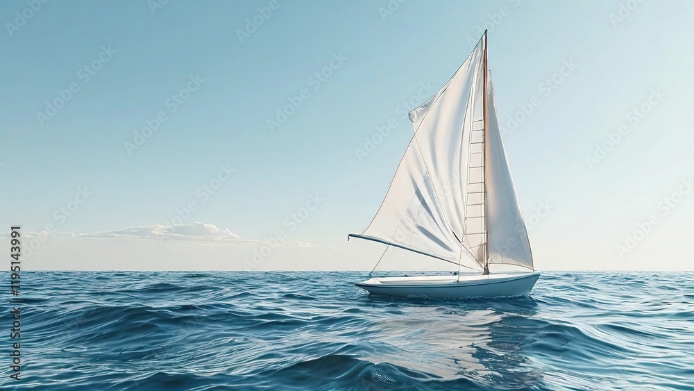 Fototapeta premium A serene sailboat gliding across calm waters under a clear blue sky, evoking tranquility