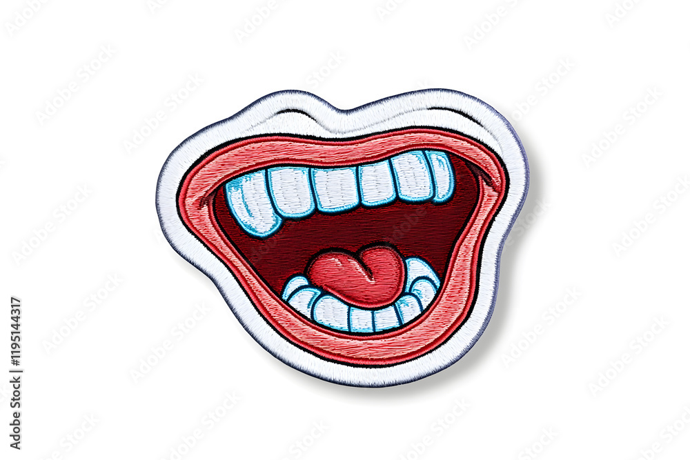Smiling laugh mouse embroidered patch badge, isolated on white background. Smiling laugh mouse embroidered patch badge, isolated on white background.
