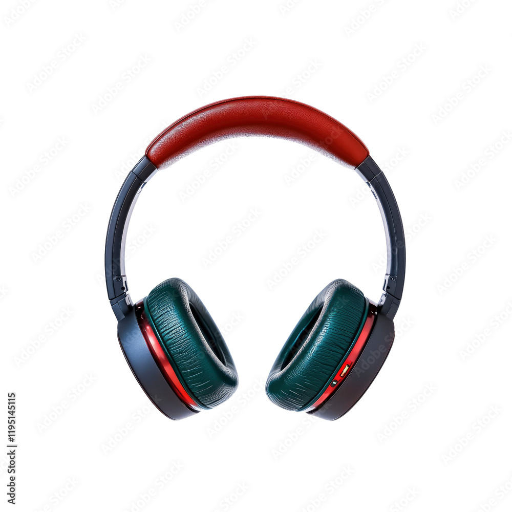Stylish Over-Ear Headphones with Red and Teal Accents - Isolated on Transparent Background Stylish Over-Ear Headphones with Red and Teal Accents - Isolated on Transparent Background