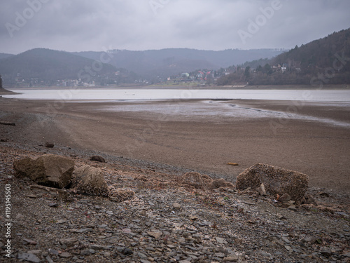 Where once there was water, there is now dry land. Images from eastern Slovakia document the extremely low level of the water reservoir Domaša. photo