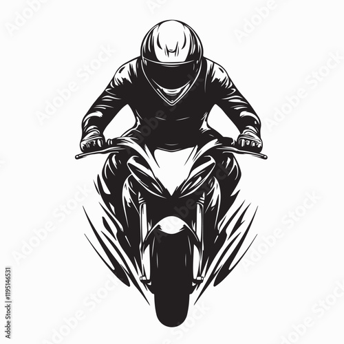Bold Man Riding a Sport Motorcycle Seen from the Front Showcasing Power and Confidence