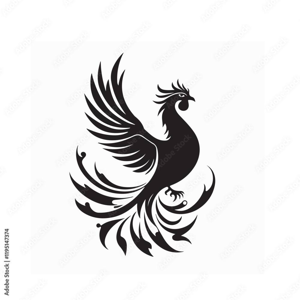 Fototapeta premium Phoenix logo vector. Hand drawn phoenix silhouette logo vector on white background.
