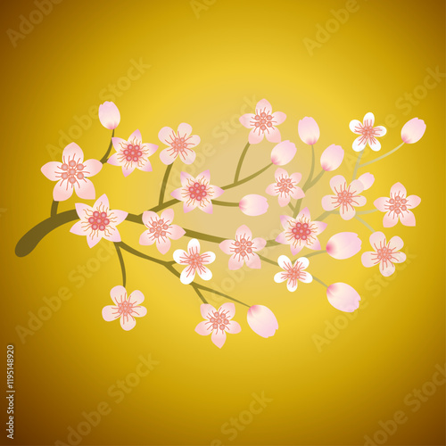 황금색 배경 매화 꽃 나뭇가지