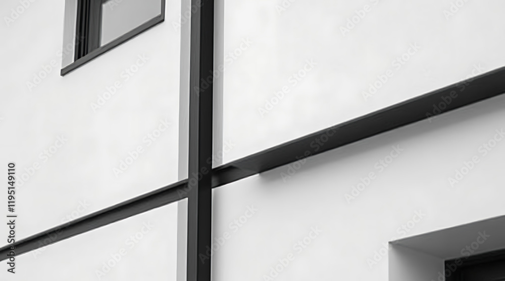 Fototapeta premium Modern Architectural Design: Sleek Black Frames Against a White Building Exterior. Clean lines and minimalist style create a contemporary aesthetic.