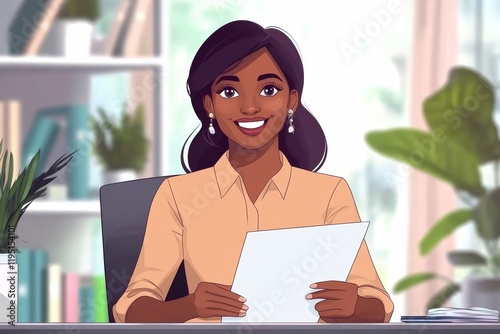 Friendly interview between Indian businessman hr director holding paper cv hiring for job female African American applicant manager sitting in contemporary office. Human resources recruitment concept.