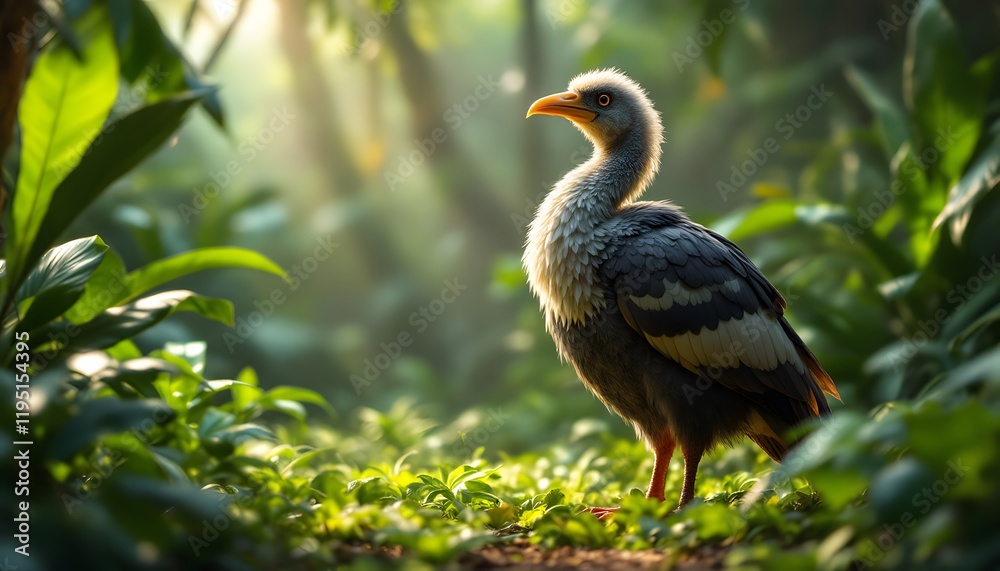 Serene Grey Bird in Lush Sunlight: A Tropical Avian Portrait Serene Grey Bird in Lush Sunlight: A Tropical Avian Portrait