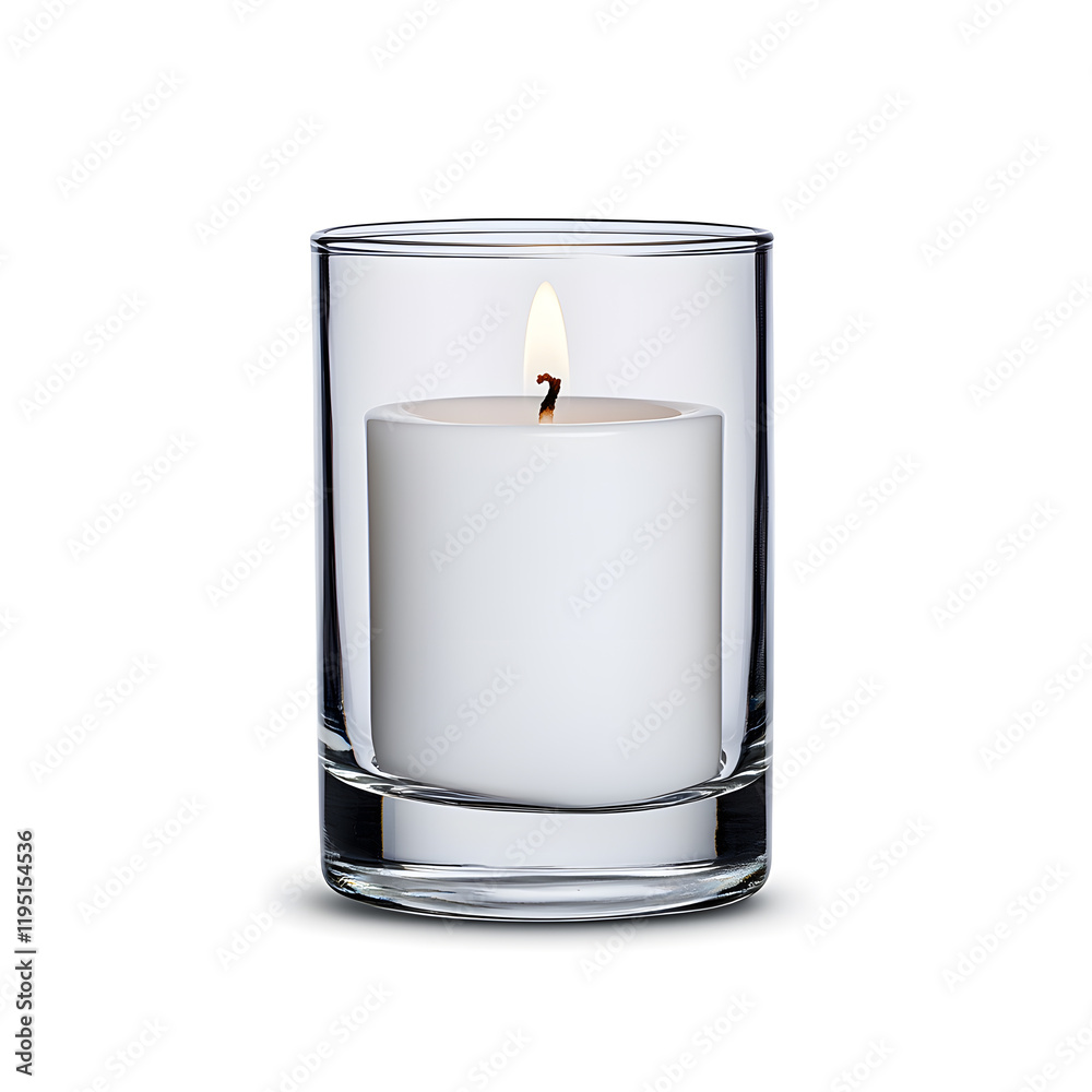 Single candle in glass holder mockup isolated on white background Single candle in glass holder mockup isolated on white background