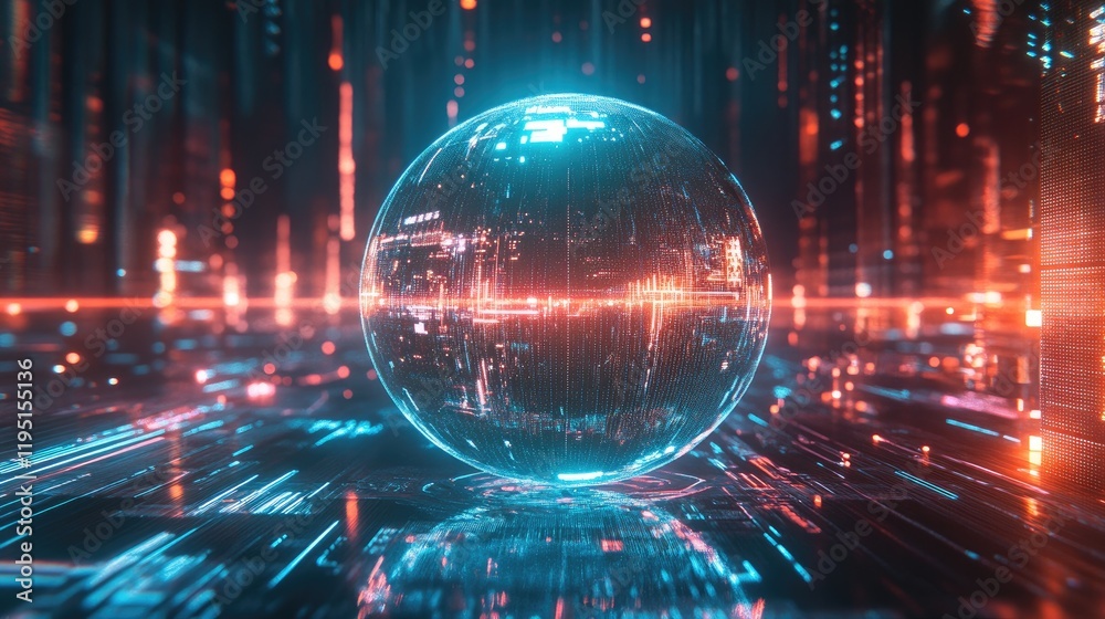 Futuristic Digital Sphere Illuminated by Vibrant Neon Lights Futuristic Digital Sphere Illuminated by Vibrant Neon Lights