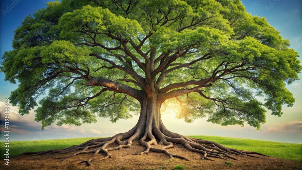 Obraz premium Mature Heartwood Tree with Twisted Trunk and Roots , wood, mature, wood, mature, outdoors