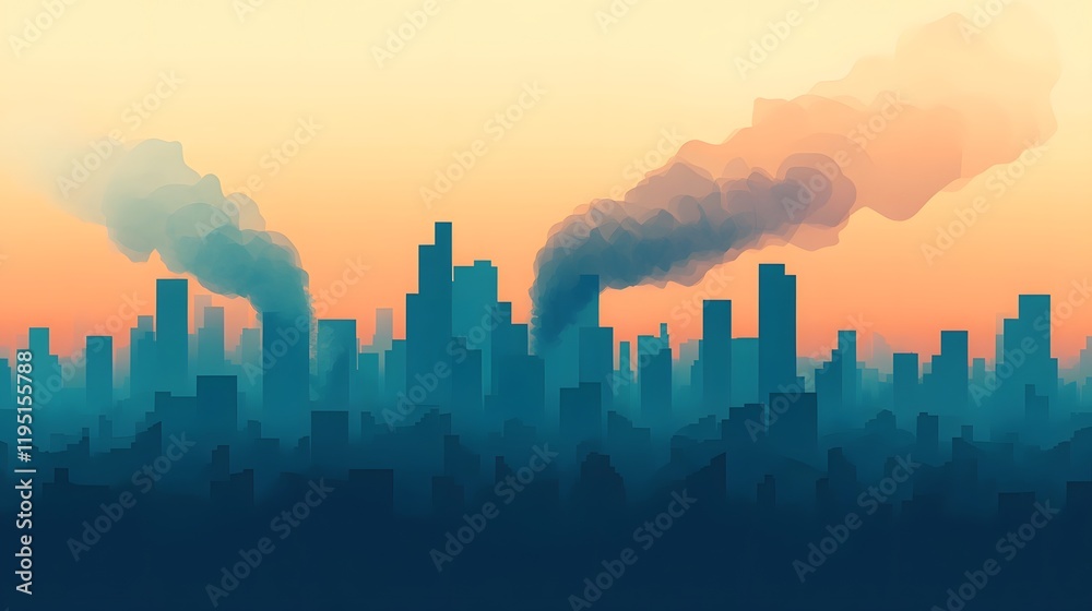 Fototapeta premium Polluted Urban Skyline With Smog Data Visualization