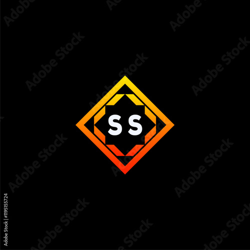 Free Download SS initials dynamic geometric logo design features a bold lettering sign in an orange and black color scheme, displayed against a dark background - GFXLoad