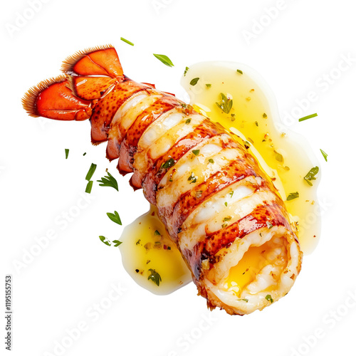 Lobster tail with lemon butter and herbs  
