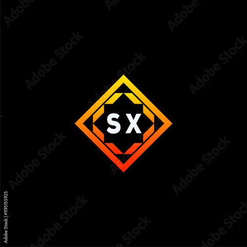 Free Download SX initials dynamic geometric logo design features a bold lettering sign in an orange and black color scheme, displayed against a dark background - GFXLoad