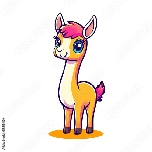 Playful llama character digital illustration whimsical style bright colors cartoonish viewpoint fun concept