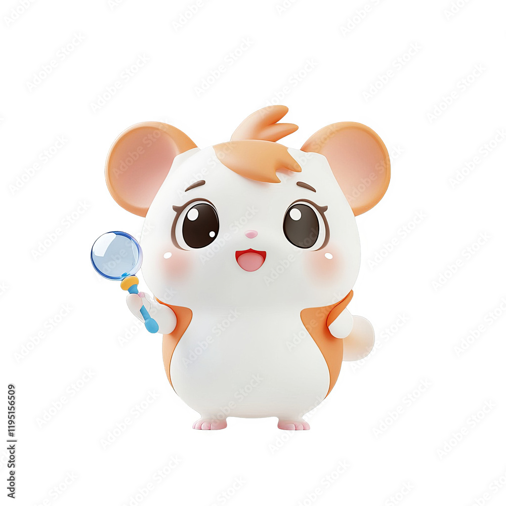 Fototapeta premium Adventurous cartoon hamster with magnifying glass playroom animated character colorful whimsical exploration