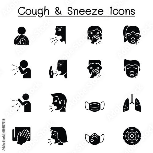 Cough & Sneeze icons set in thin line style