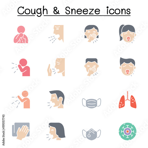 Cough & Sneeze icons set in thin line style