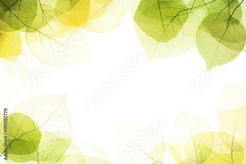 Translucent leaves frame with delicate veins against a white backdrop forming natural border