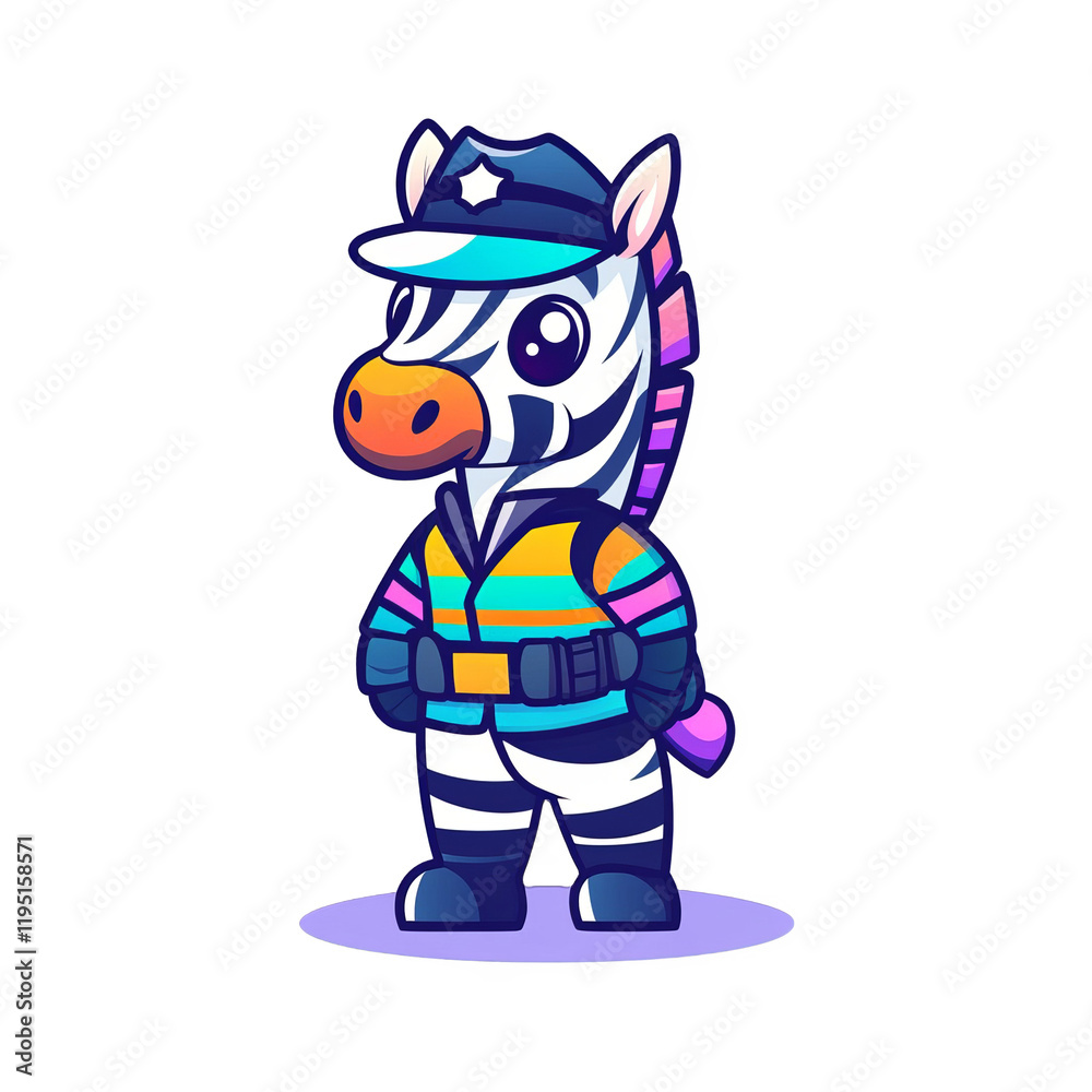 Playful zebra police officer character digital art colorful environment cartoon style whimsical concept Playful zebra police officer character digital art colorful environment cartoon style whimsical concept
