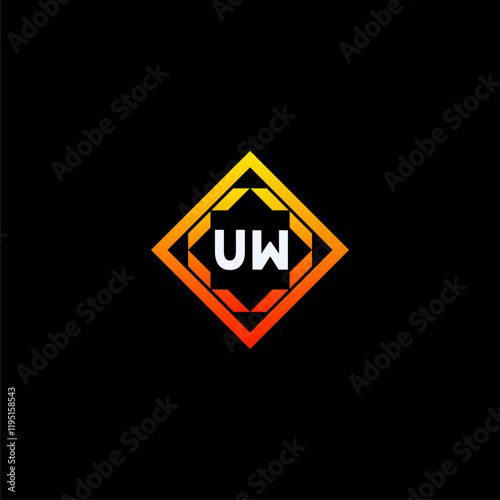 UW initials dynamic geometric logo design features a bold lettering sign in an orange and black color scheme, displayed against a dark background Free Download UW initials dynamic geometric logo design features a bold lettering sign in an orange and black color scheme, displayed against a dark background - GFXLoad