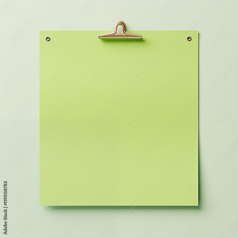 Lime Green Paper on Clipboard Blank Note Pastel Background