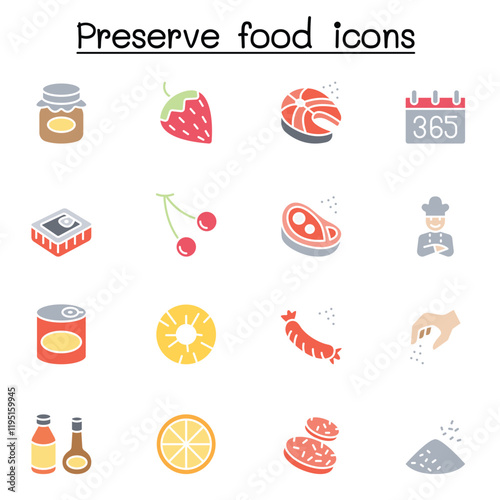 Preserved food icons set in thin line style