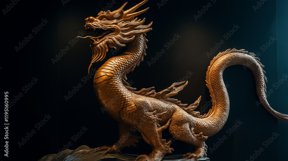 Fototapeta premium chinese dragon statue on the wall