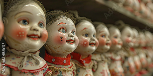 Row of Antique Porcelain Dolls photo