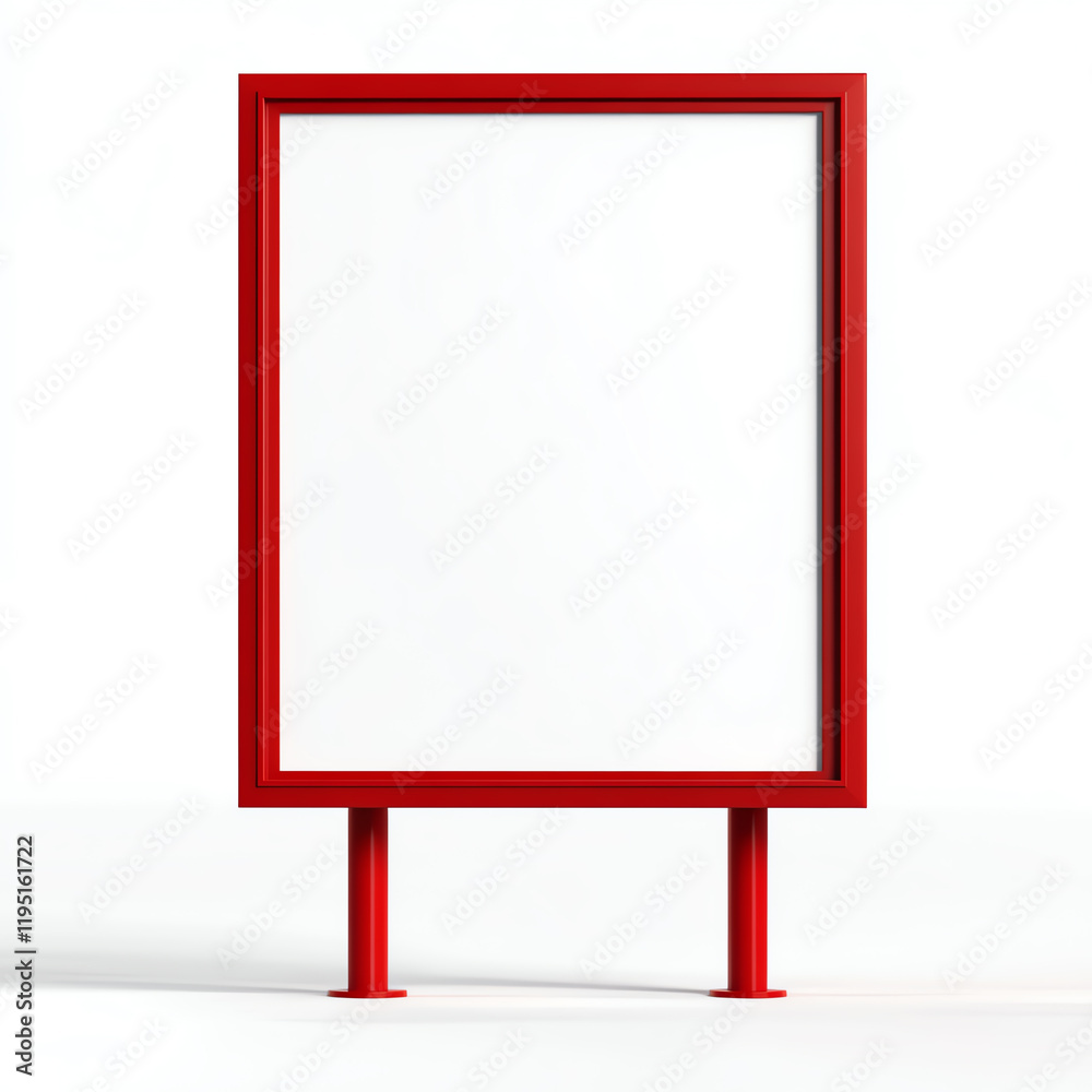 A bold red blank billboard stands against a minimalistic white background, ideal for advertising or design purposes. A bold red blank billboard stands against a minimalistic white background, ideal for advertising or design purposes.
