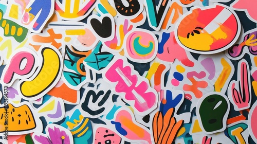 Colorful Stickers and Decorative Elements on a Vibrant Background
