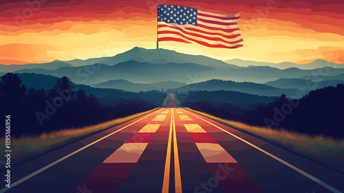 Winston salem - north carolina. road or town sign. flag of the united states. sunset oder sunrise sky. Windstone. Illustration photo