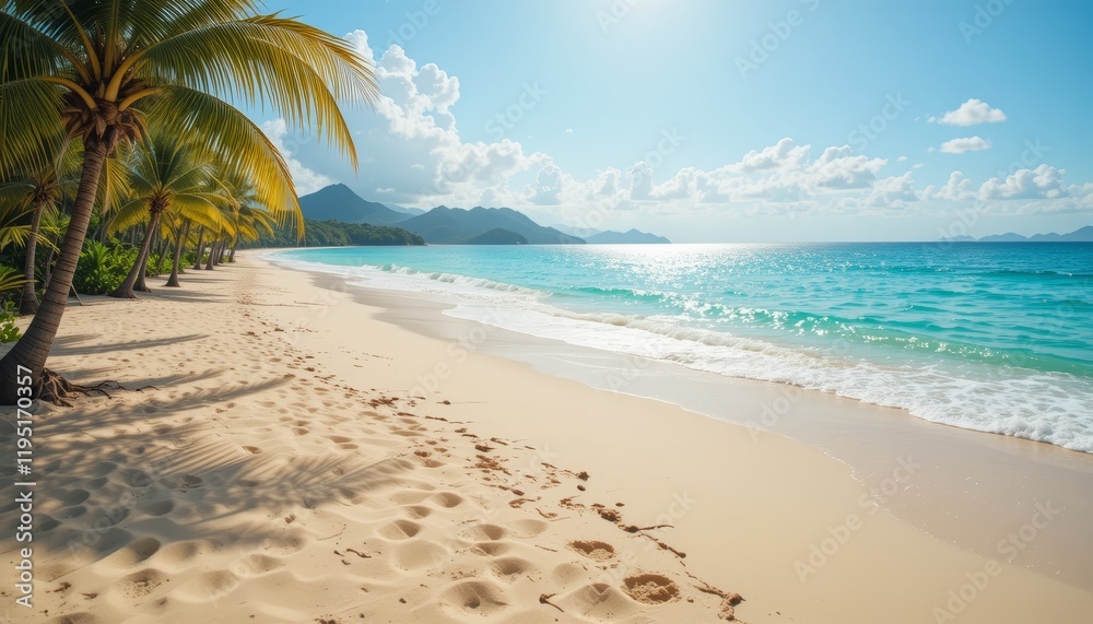 custom made wallpaper toronto digitalIdyllic Tropical Beach with White Sand and Palm Trees
