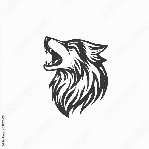 Howling wolf head graphic design element, isolated white background, logo use photo