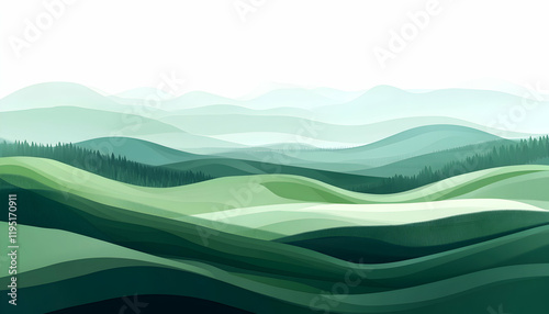 Abstract green landscape wallpaper background illustration design with hills and mountains