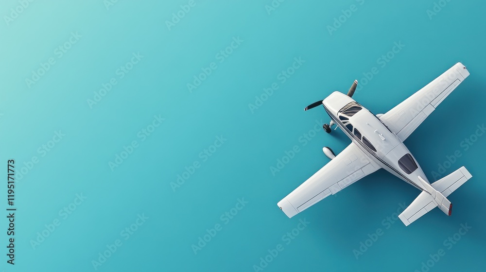 Aerial view of a small airplane on a gradient blue background. Aerial view of a small airplane on a gradient blue background.